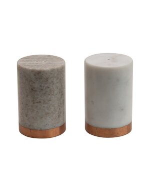 Marble Salt & Pepper Shakers w/ Copper Base, White & Beige