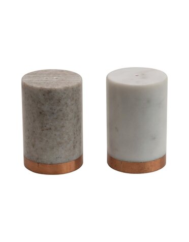 Marble Salt & Pepper Shakers w/ Copper Base, White & Beige
