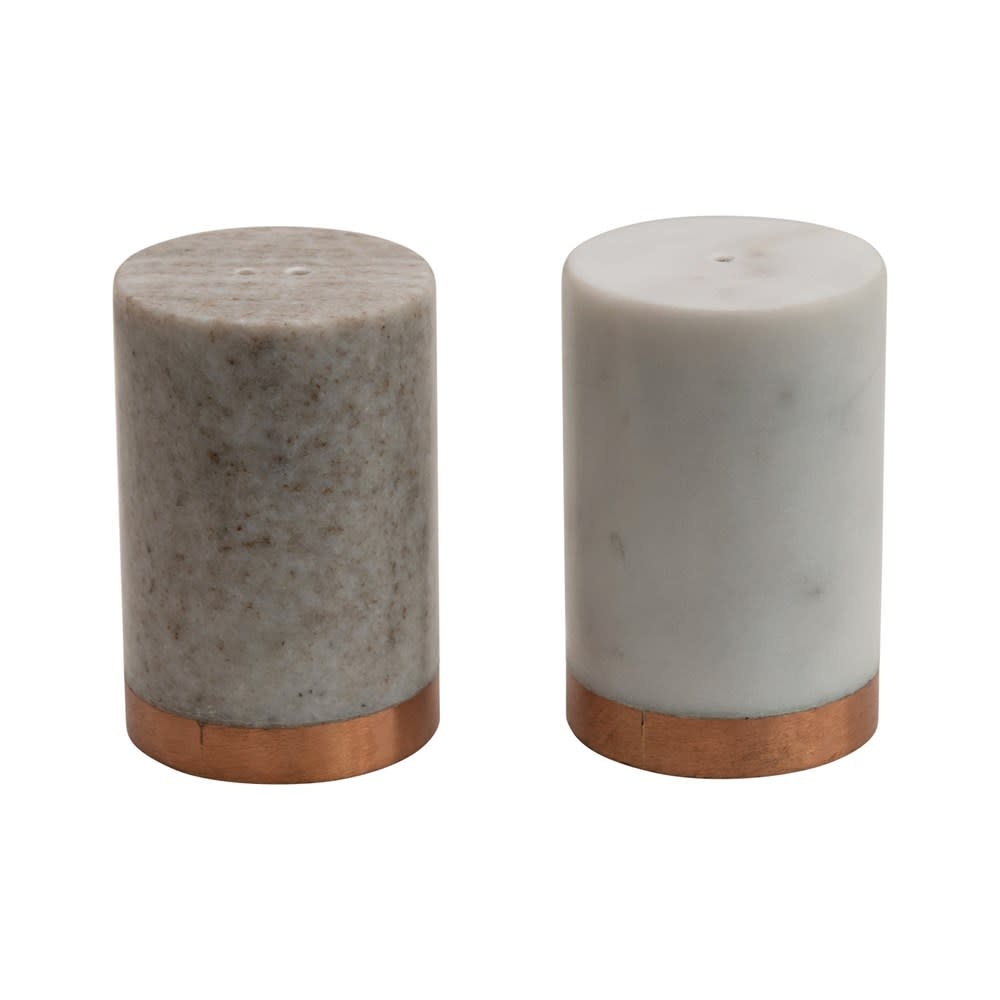 Marble Salt & Pepper Shakers w/ Copper Base, White & Beige