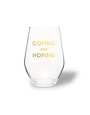 Chez Gagne Gold Foil Wine Glass, Coping and Hoping