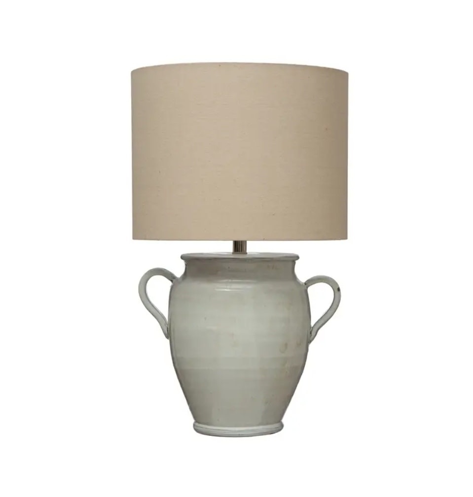 Cream Terracotta Table Lamp w/ Handles, 18 x 24