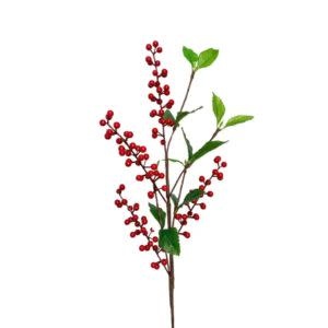 Wild Shrub Christmas Berry Stem with Leaves, Red, 27 in.