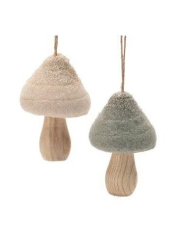 Melrose International Mushroom Ornament, Wood and Fabric, Assorted Color, Approx 3 in.