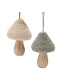 Melrose International Mushroom Ornament, Wood and Fabric, Assorted Color, Approx 3 in.