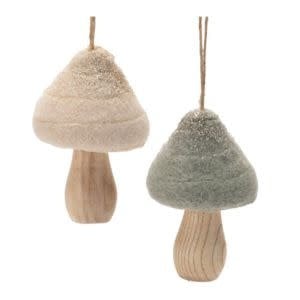 Melrose International Mushroom Ornament, Wood and Fabric, Assorted Color, Approx 3 in.