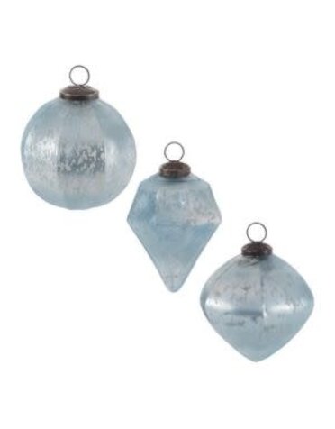 Melrose International Glass Ornament, Sky Blue, Assorted Designs, 5 in.