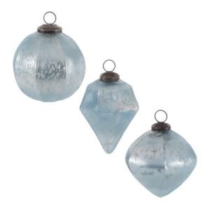 Melrose International Glass Ornament, Sky Blue, Assorted Designs, 5 in.