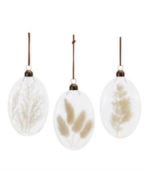 Melrose International Dried Floral Glass Ornament, Cream, 5.5 in., Assorted Styles