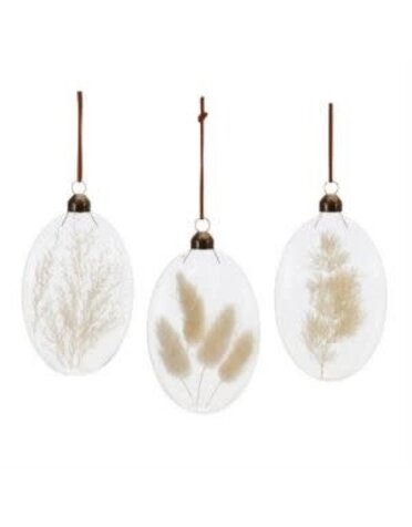 Melrose International Dried Floral Glass Ornament, Cream, 5.5 in., Assorted Styles