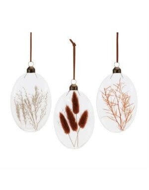 Melrose International Dried Floral Glass Ornament, Burgandy, 5.5 in., Assorted Styles