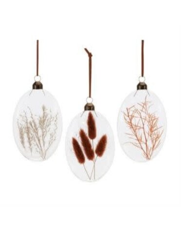 Melrose International Dried Floral Glass Ornament, Burgandy, 5.5 in., Assorted Styles