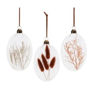Melrose International Dried Floral Glass Ornament, Burgandy, 5.5 in., Assorted Styles