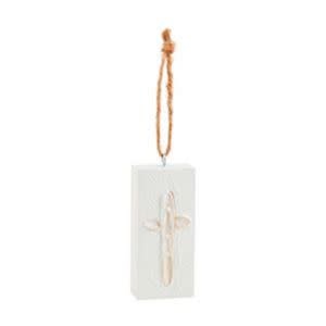 White Christmas Ornament, Cross, 4.5 x 2 in.
