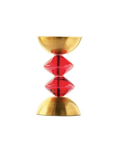 Glass & Metal Pillar Holder, Red & Antique Gold Finish, Holds 4" Pillar, 8"