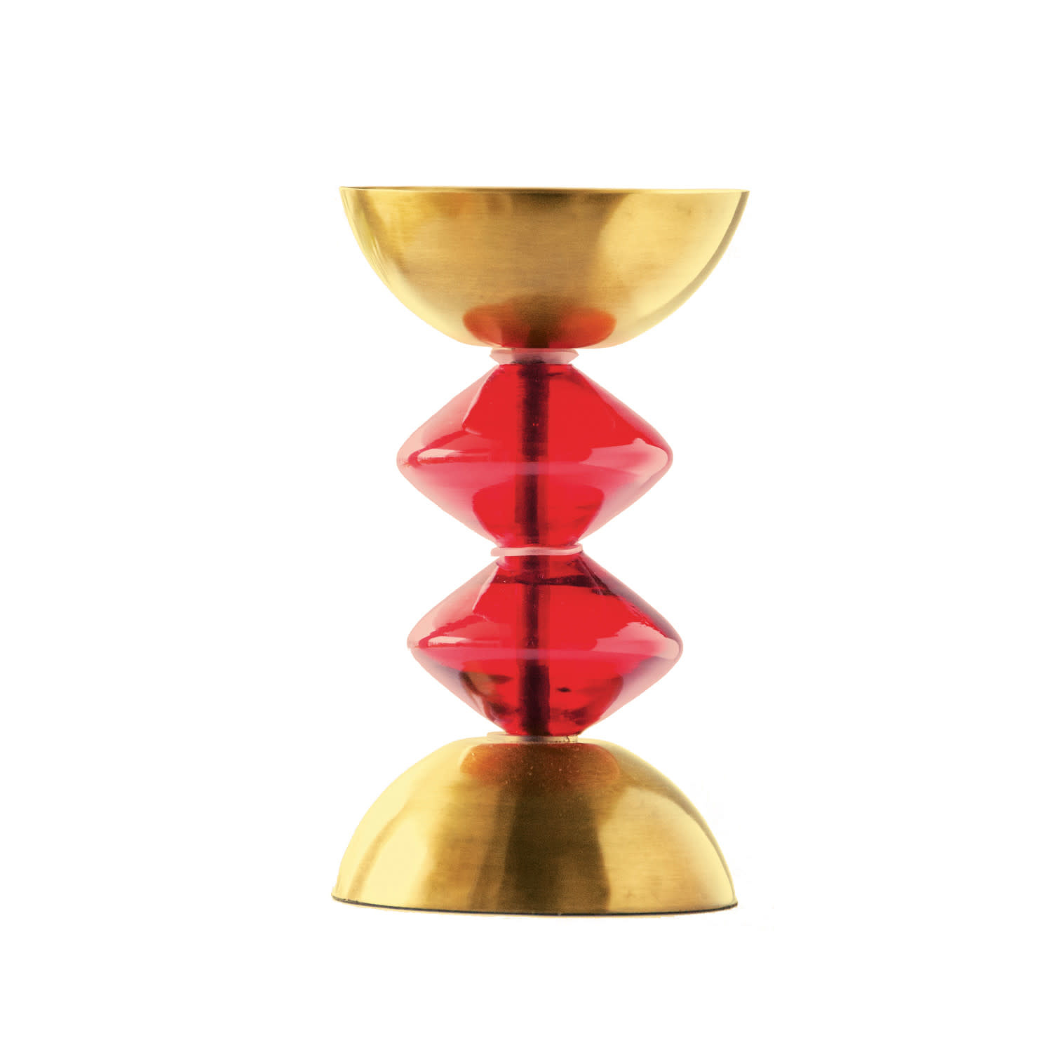 Glass & Metal Pillar Holder, Red & Antique Gold Finish, Holds 4" Pillar, 8"