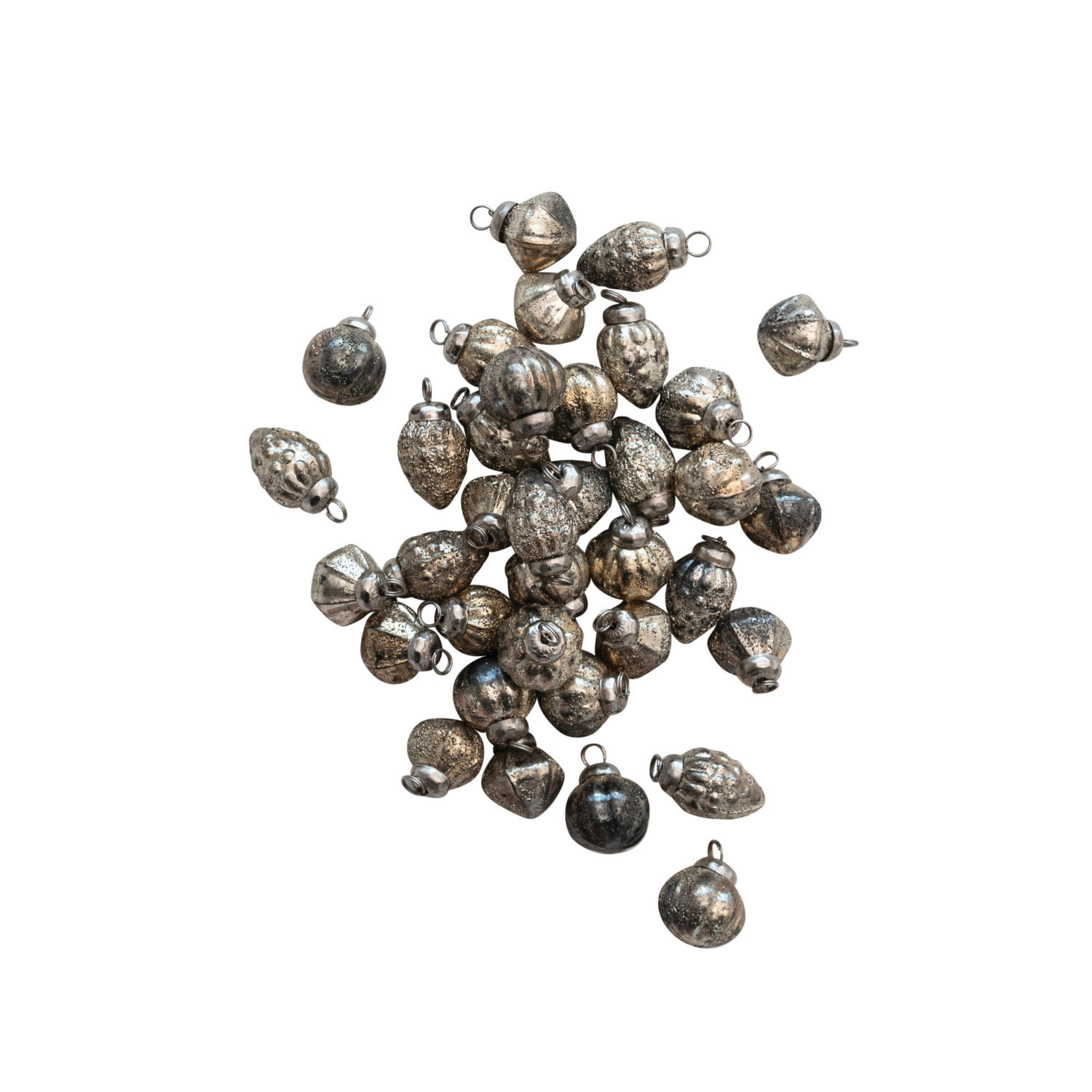Embossed Mercury Glass Ornaments in Muslin Bag, 1"