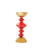 Glass & Metal Pillar Holder, Red & Antique Gold Finish, Holds 4" Pillar, 10"