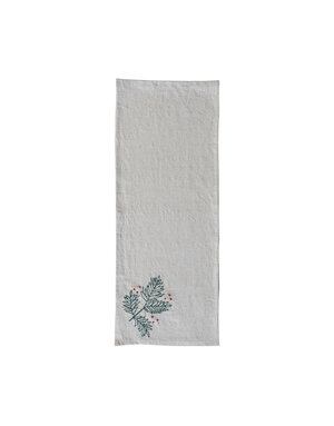 Embroidered Table Runner w/ Holly & French Knots, 72"