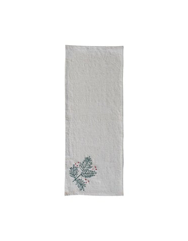 Embroidered Table Runner w/ Holly & French Knots, 72"
