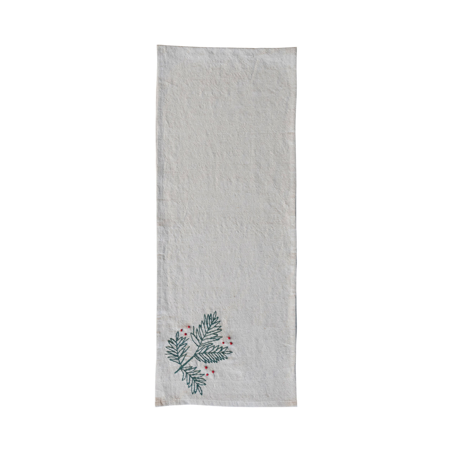 Embroidered Table Runner w/ Holly & French Knots, 72"