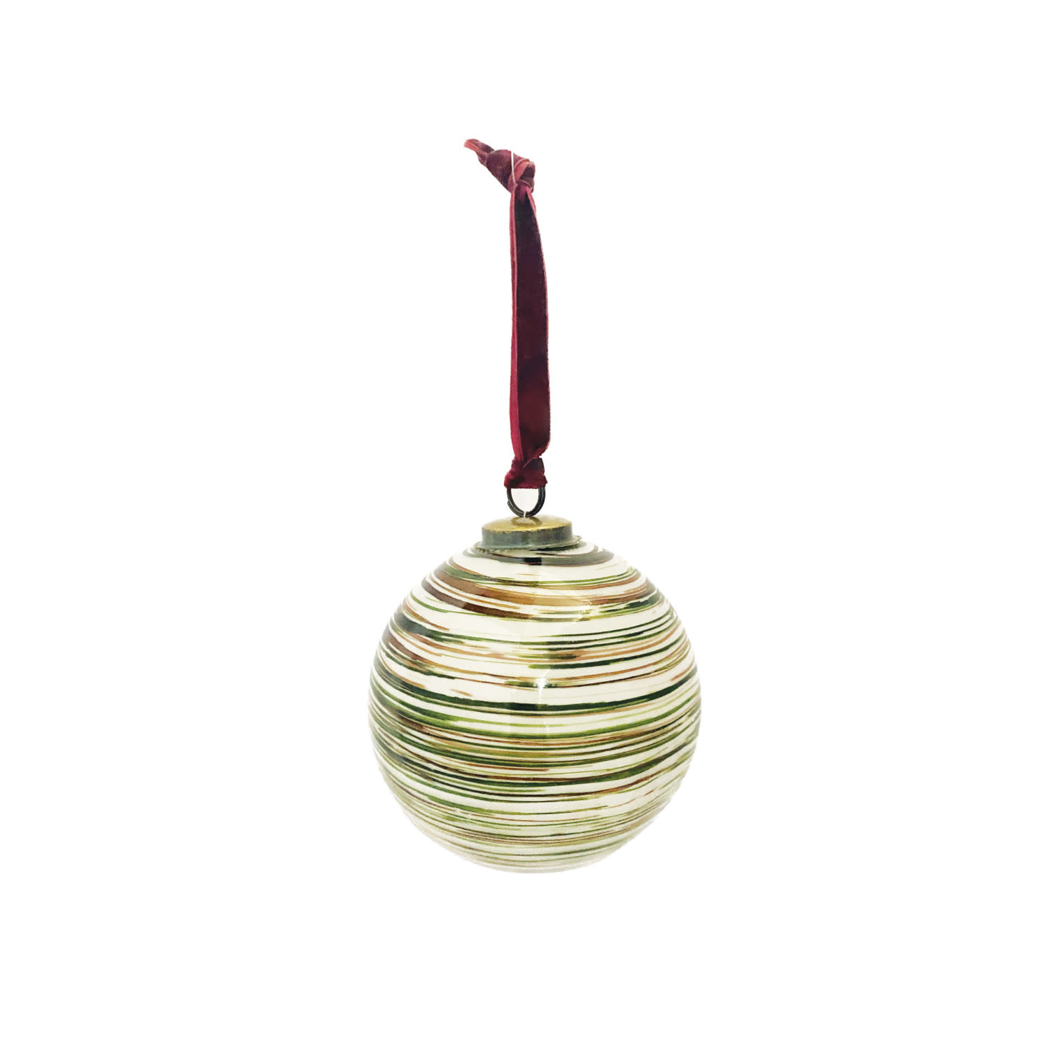 Recycled Glass Ball Ornament w/ Stripes, 4"