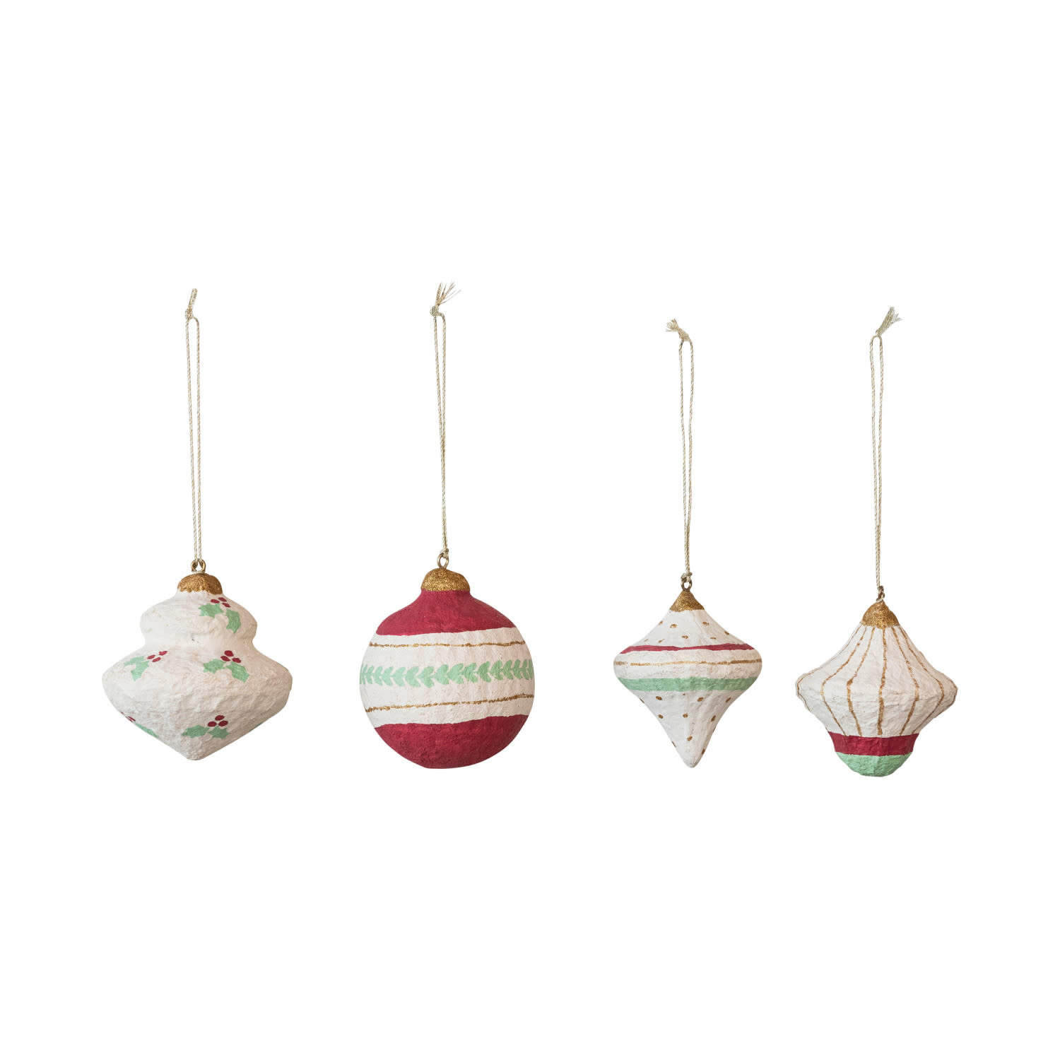 Assorted Paper Mache Ornament w/ Metallic Gold Details, 3.5"