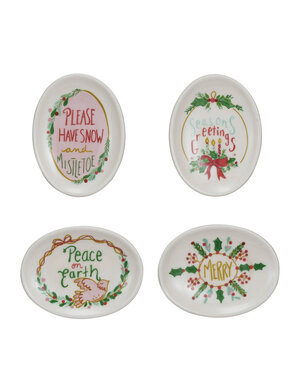 Holiday Saying Stoneware Plate, Assorted 3"x 2"