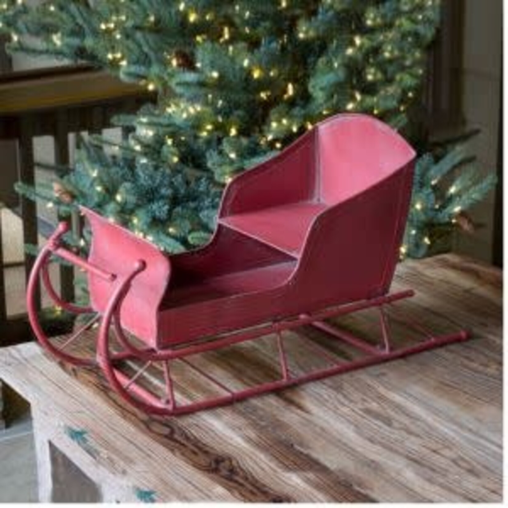 Vintage Red Metal European Sleigh, 32 X 12 X 16