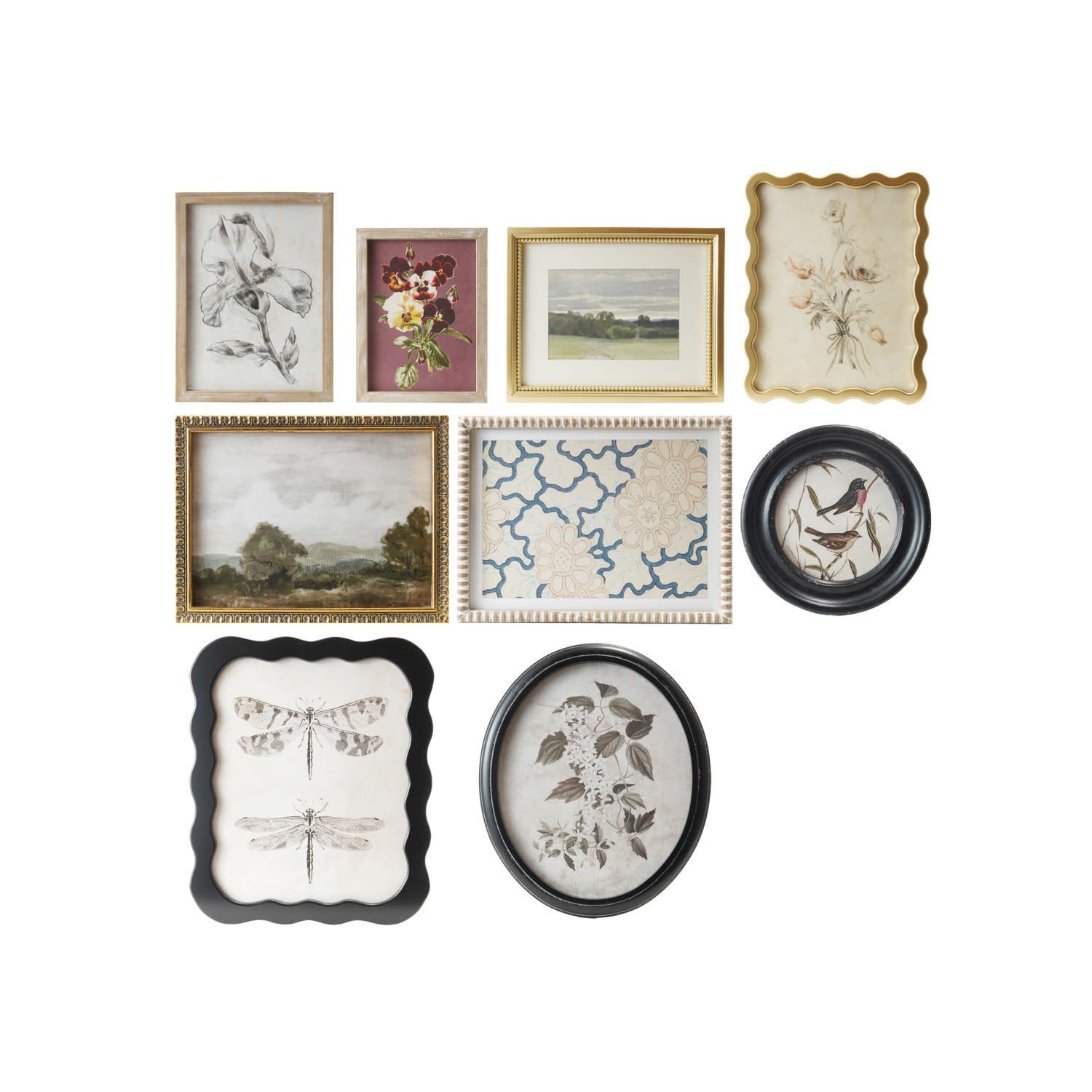 Wood Framed Glass Wall Decor w/ Landscapes, Botanicals, & Insect Prints, Assorted, 10"x 10"