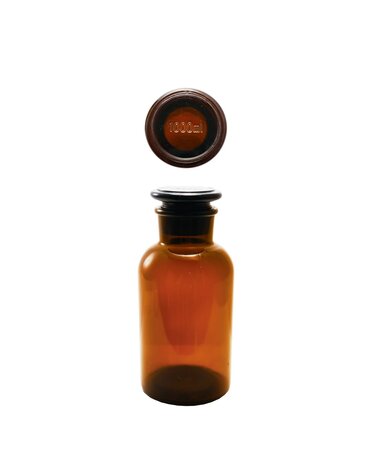 Glass Bottle with Stopper, Brown, 34 oz
