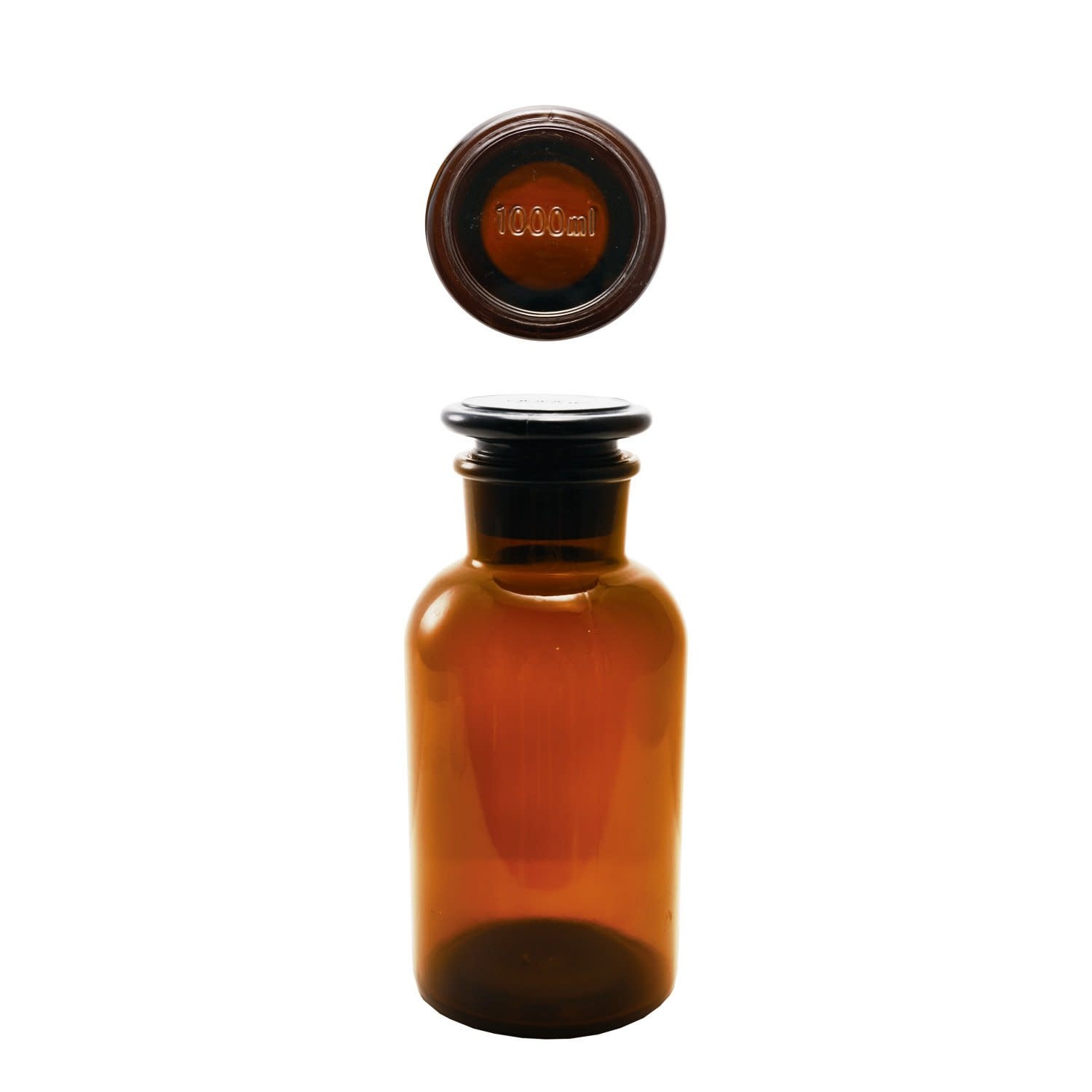 Glass Bottle with Stopper, Brown, 34 oz