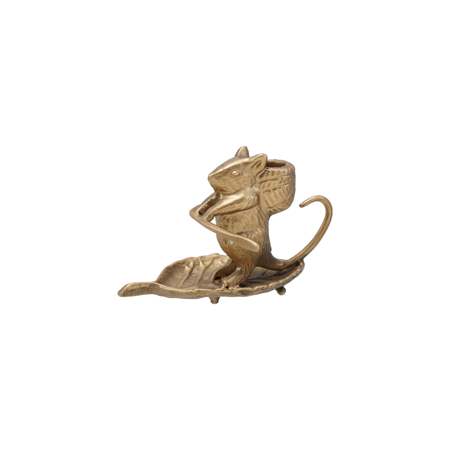 Cast Metal Taper Holder with Mouse on Leaf, 6"x 3"
