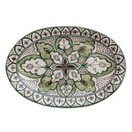 Hand Painted Stoneware Platter with Colorful Design, 16"x 11"