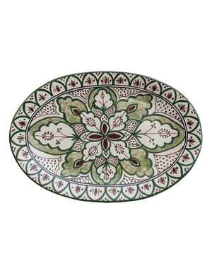 Hand Painted Stoneware Platter with Colorful Design, 16"x 11"