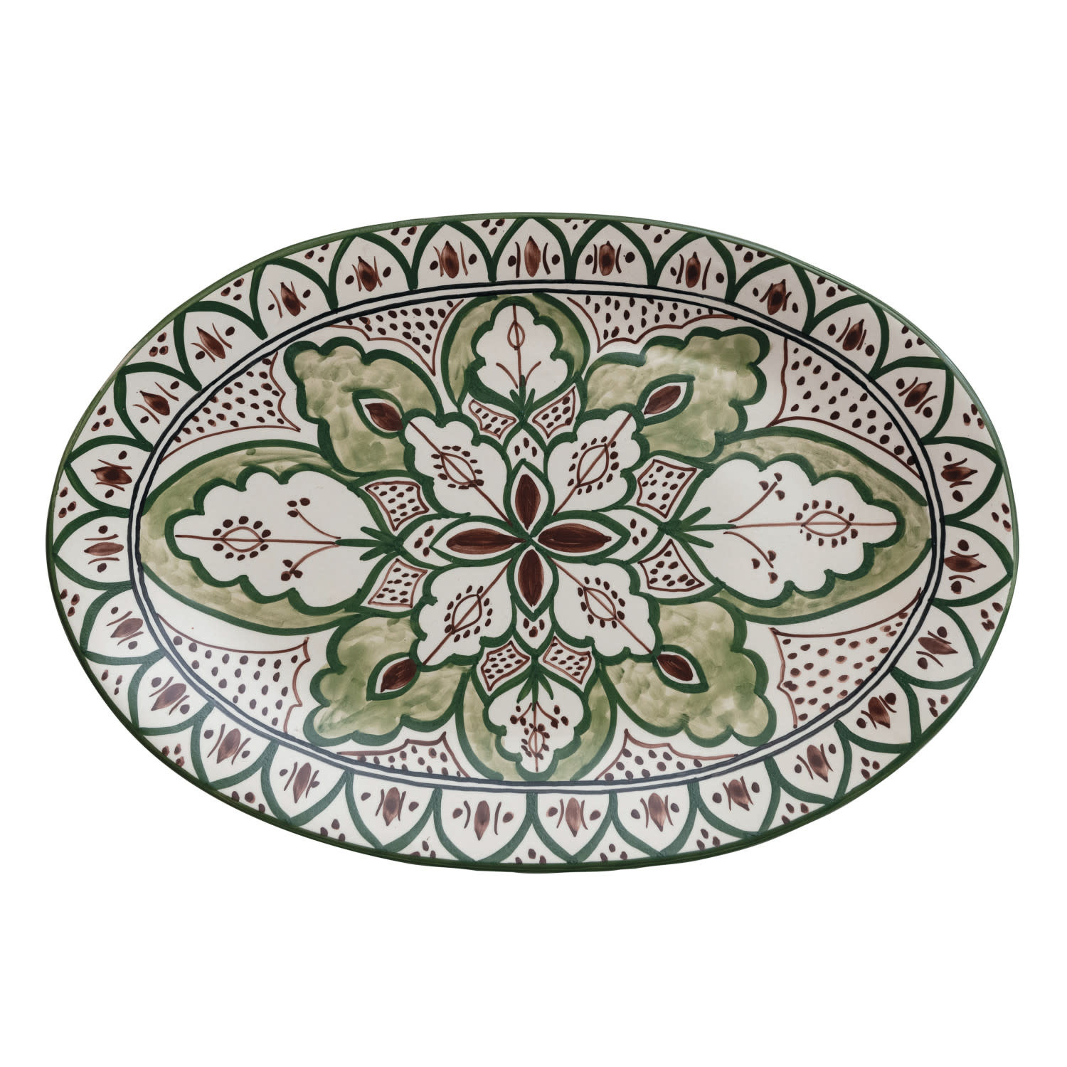 Hand Painted Stoneware Platter with Colorful Design, 16"x 11"