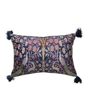 Cotton Velvet Lumbar Pillow with Woodland Pattern , 20"x 14"