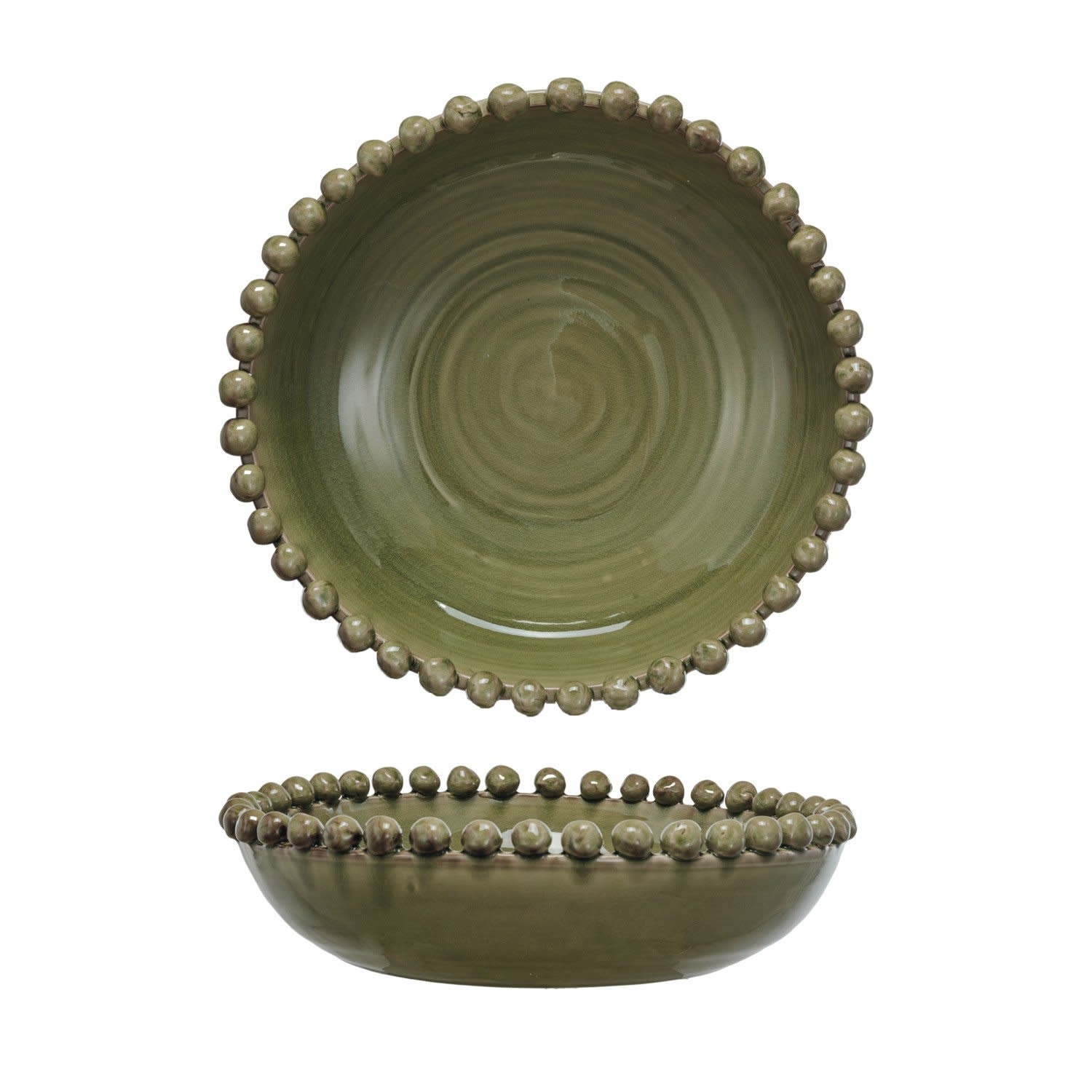 Decorative Handmade Terra-cotta Bowl with Hobnail Edge, 16"Rnd