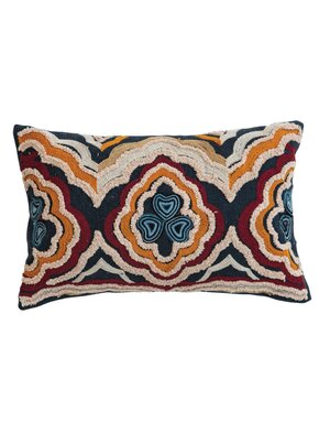 Lumbar Pillow w/ Embroidered Colorful Design, 14"x 9"
