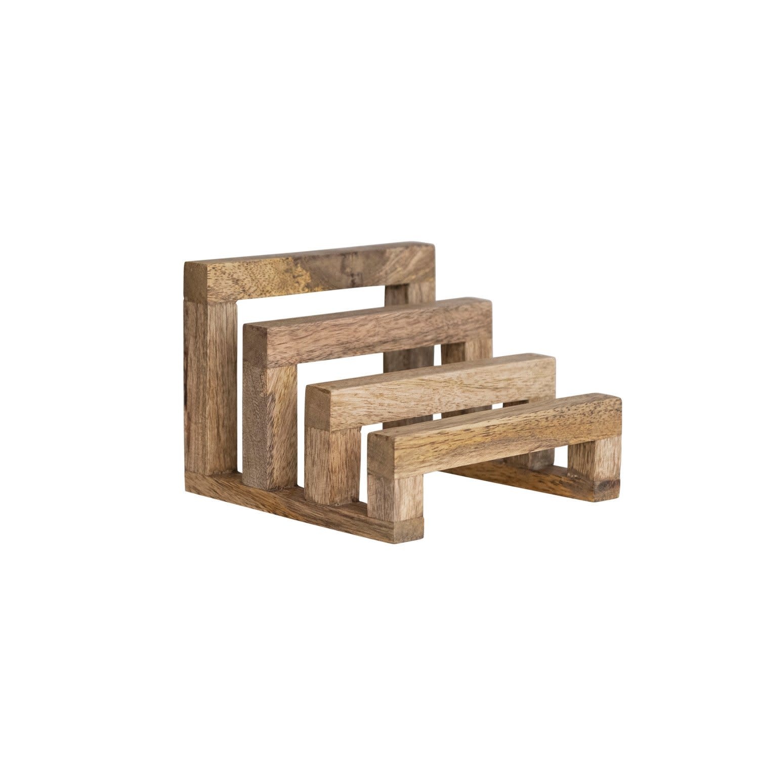 Mango Wood Stand with 3 Sections, 6"x 5"