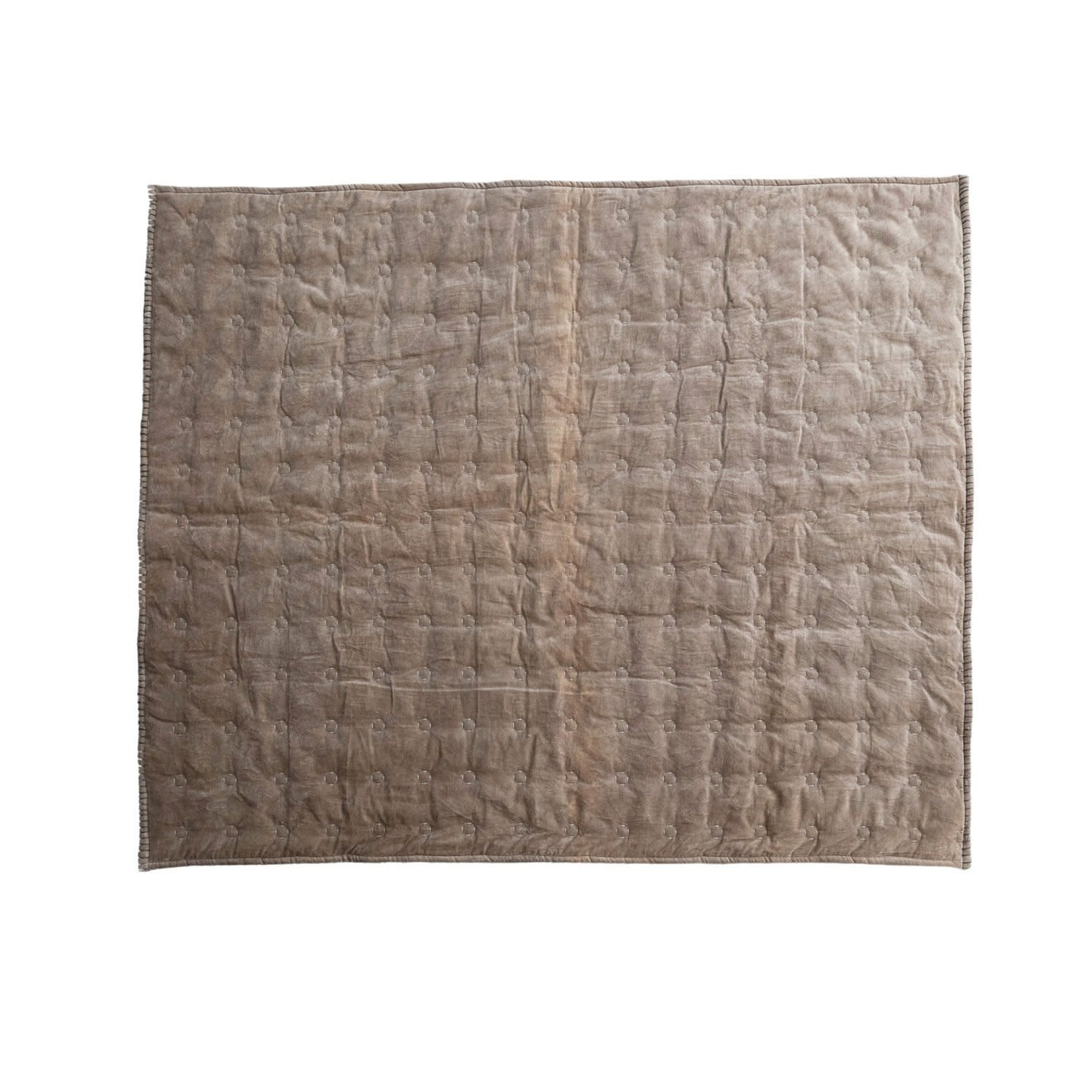 Quilted Throw with Blanket Stitch, Taupe, 60"x 50"