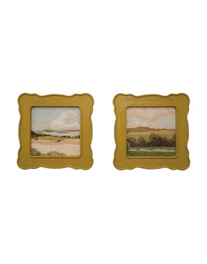 Slub Fabric Wall Decor with Scalloped Wood Frame, 11"