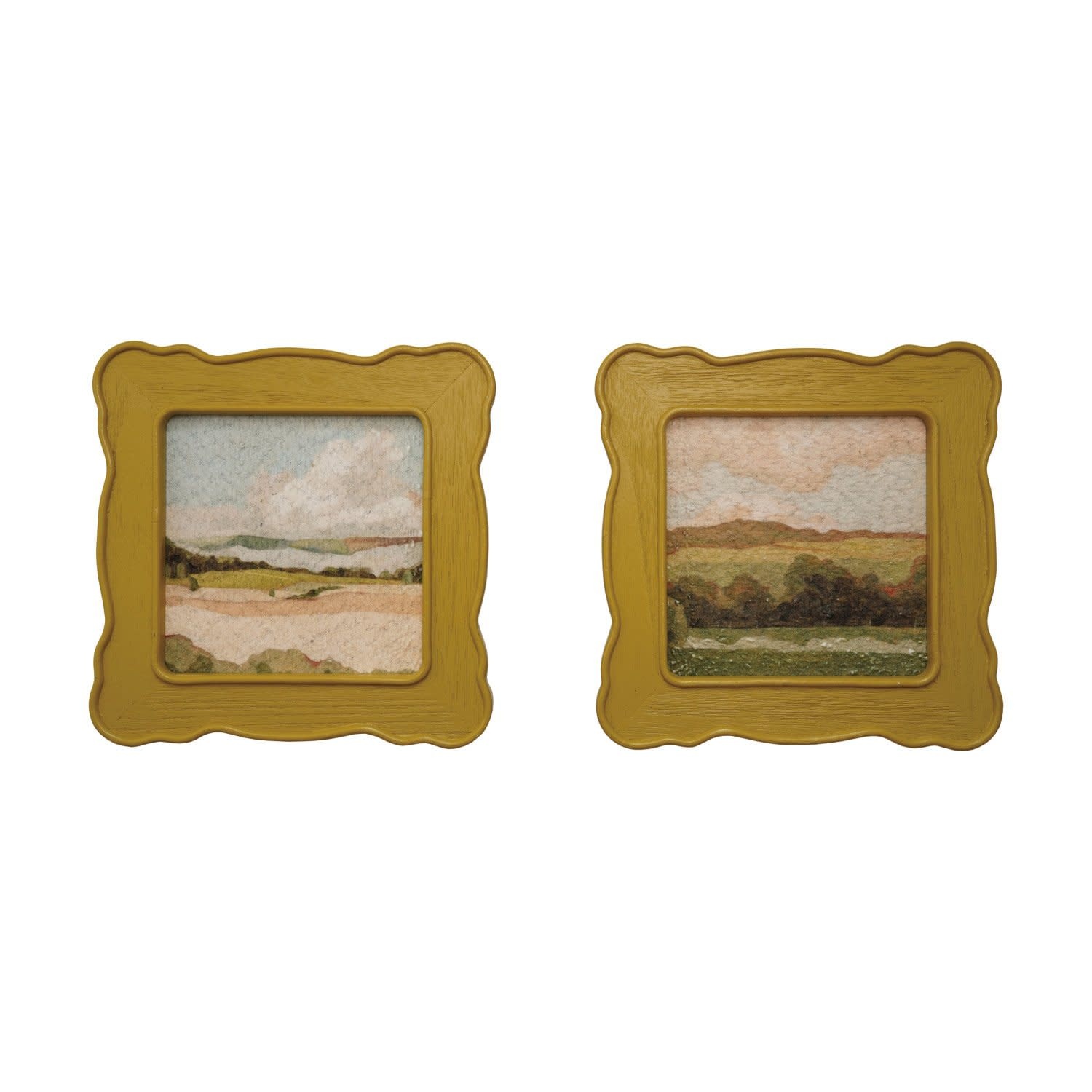 Slub Fabric Wall Decor with Scalloped Wood Frame, 11"