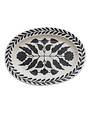 Hand Painted Stoneware Platter with Floral Design, Black & White, 18"x 13"