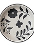 Hand Painted Stoneware Bowl with Floral Design, Black & White, 14"Rnd
