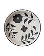 Hand Painted Stoneware Bowl with Floral Design, Black & White, 14"Rnd