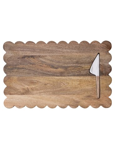 Scalloped Mango Wood Cheese/Serving Board with Stainless Steel Cheese Knife, 16"x 10"