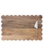 Scalloped Mango Wood Cheese/Serving Board with Stainless Steel Cheese Knife, 16"x 10"