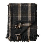Woven Cotton Blend Throw with Fringe, Black & Tan, 60 X 50 in.