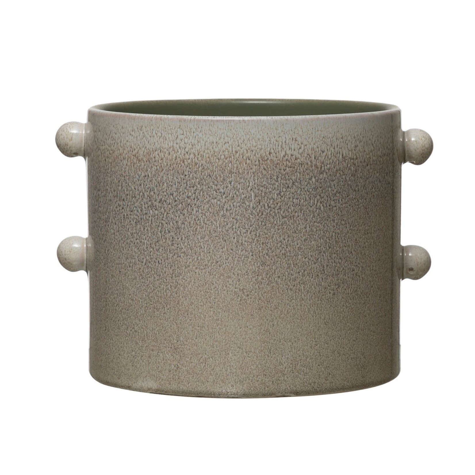 Stoneware Planter with Small Dot Handles, 8"Rnd