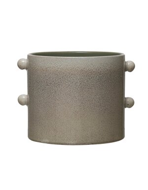 Stoneware Planter with Small Dot Handles, 8"Rnd